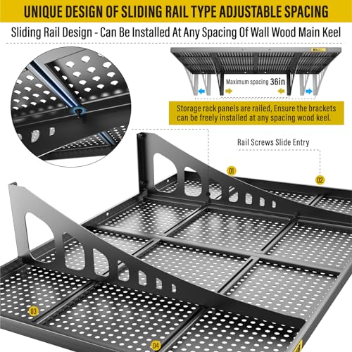 4Pack 2x3ft Adjustable Metal Garage Wall Shelving Heavy Duty Garage Storage Shelf Wall Mounted Black (2x3ft-4Pack / Black)