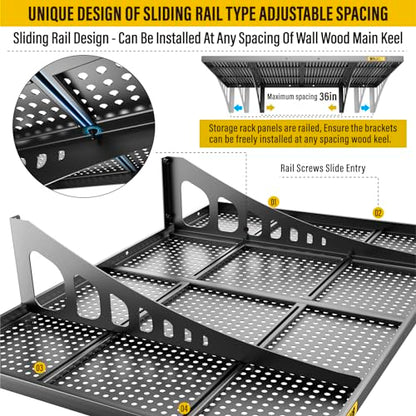 4Pack 2x3ft Adjustable Metal Garage Wall Shelving Heavy Duty Garage Storage Shelf Wall Mounted Black (2x3ft-4Pack / Black)