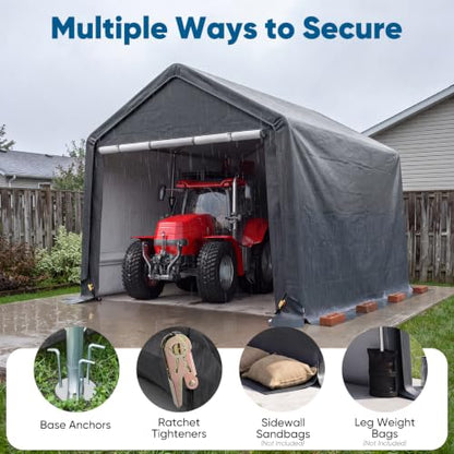 8x10FT Carport Shelter Storage Shed with Roll (8'X10' / Dark Gray)