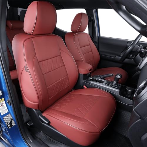 Custom Fit Tacoma Car Seat Covers for Toyota Tacoma 2024 2025 2026 Xtra Cab SR (Leather (Burgundy) / 2024-2026 Tacoma Xtra Cab Front Row)