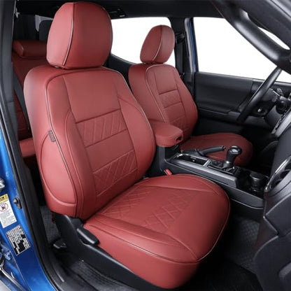 Custom Fit Tacoma Car Seat Covers for Toyota Tacoma 2024 2025 2026 Xtra Cab SR (Leather (Burgundy) / 2024-2026 Tacoma Xtra Cab Front Row)