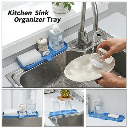 Silicone Soap Dish with Drain Spout (Lichen Blue / L(12"×4"))