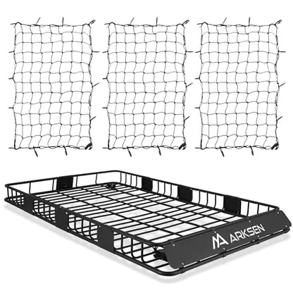 84" x 50" x 6" Extra Wide Roof Rack Basket with Extension (84" Cargo Rack w/3 Nets)