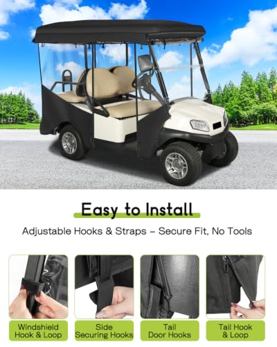Golf Cart Enclosure 4 Passenger for Club Car Tempo Onward 88" Roof (Fit for Tempo Onward 4 Passenger Extended Roof / Black)