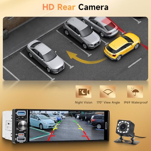 Single Din Stereo Receiver 6.5'' Touchscreen Wireless CarPlay Android Auto