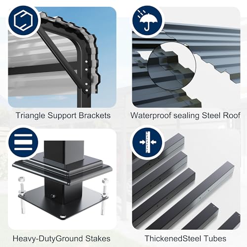 12x20 FT Metal Carport Canopy with Reinforced Base (20x12 FT)
