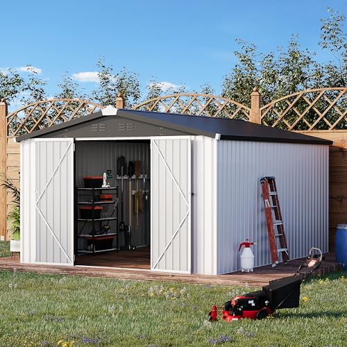 10' x 14' Waterproof Metal Outdoor Storage Shed (WHITE / 10x14)