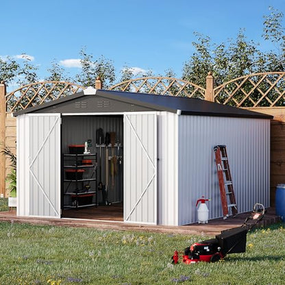 10' x 14' Waterproof Metal Outdoor Storage Shed (WHITE / 10x14)