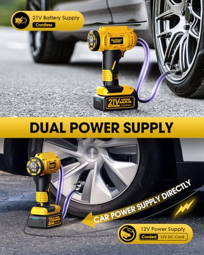 Cordless Tire Inflator Portable Air Compressor (Yellow)