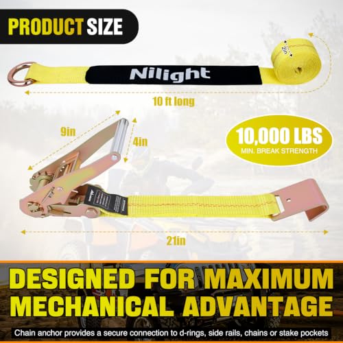 4 Pack 2" x 10' Car Tie Down Straps with Flat Hooks Heavy Duty Adjustable Wheel Ratchet Straps for Hauling UTV (4Pcs 2in x 10ft Straps with Flat Hooks)