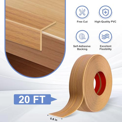 Wall Corner Protector Moulding Trim Peel and Stick (Light Brown Wood / 0.8 In x 20 Ft)