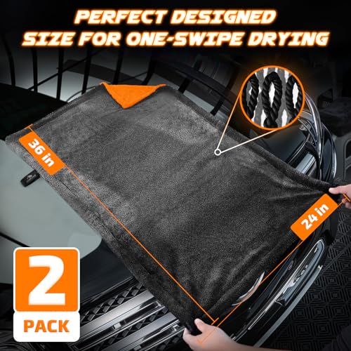 2 Pack 1200 GSM Car Drying Towels (Orange / Pack of 2)