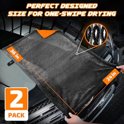 2 Pack 1200 GSM Car Drying Towels (Orange / Pack of 2)