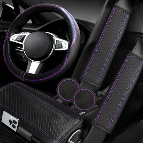 6 PCS Car Steering Wheel Cover Set (Steering Wheel Cover Set / Black with purple)