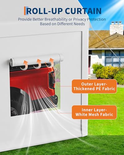 10x20 Ft. Metal Carport Garage with PE Fabric and Galvanized Steel Frame Outdoor Shelter for Cars (White / 10*20FT)