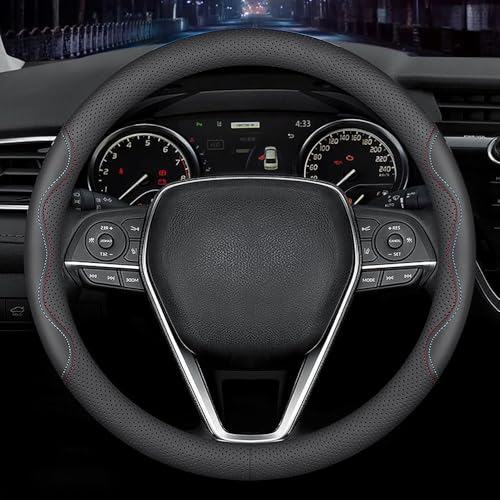 Nappa Premium Leather car Steering Wheel Cover (Black-B)