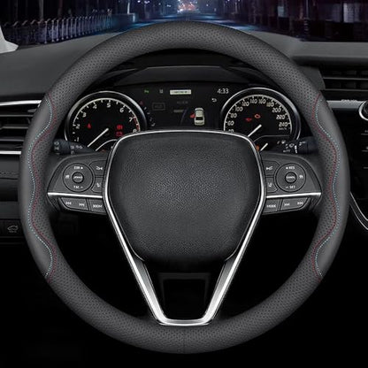 Nappa Premium Leather car Steering Wheel Cover (Black-B)