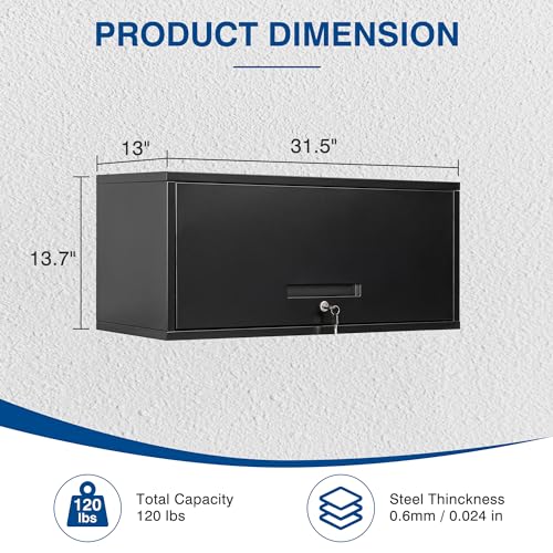 Metal Storage Cabinet Black Wall Cabinets with Locking Door (13"D x 31.5"W x 13.7"H / Black)