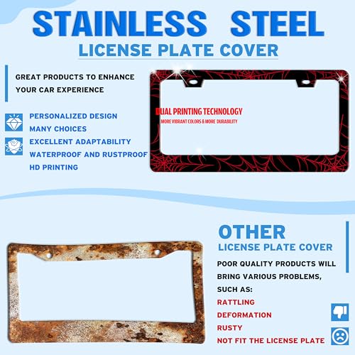 Red Spider Web License Plate Frame Funny Cobweb Gothic License Plate Holder (Red Spider Web)