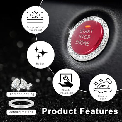 2 PCS Crystal Rhinestone Car Engine Start Stop Decoration Ring (White-new)