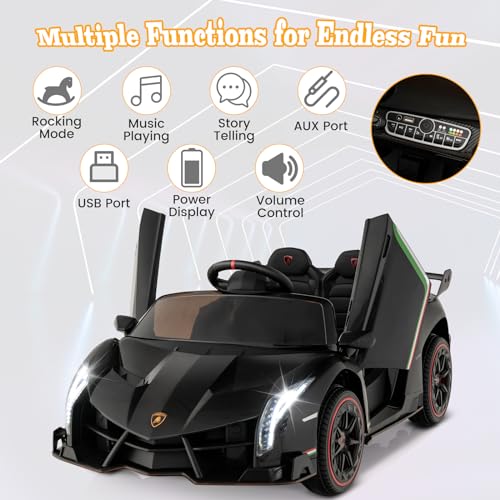 Ride on Car Lamborghini Licensed 12V Battery Powered 4WD Sports Car with Remote Control (Black)