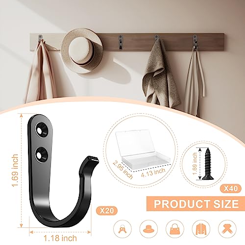 20 Pack Coat Hooks for Hanging (20pcs + Black)