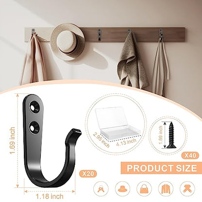 20 Pack Coat Hooks for Hanging (20pcs + Black)