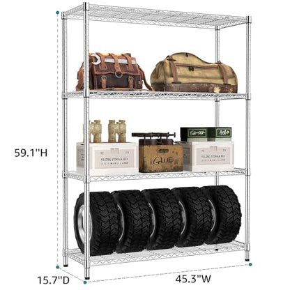 4 Tier Adjustable Heavy Duty Metal Wire Shelving Unit (4 Tier, 15.8" D x 45.8" W x 59.4" H / Chrome)