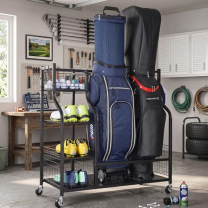 2 Golf Bags Rack Garage Storage Organizer Metal Black Storage Stand (Black(For 2 Golf Bags))