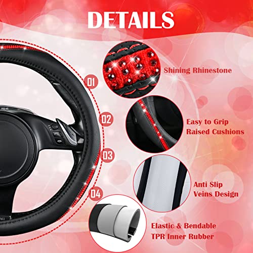 Bling Diamond Black Leather Steering Wheel Cover (Red Diamond 1PCS)