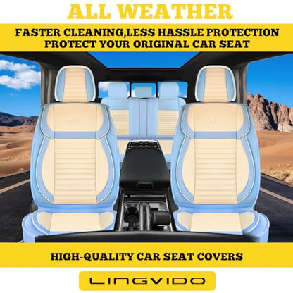 Front Car Seat Covers (White-Light blue / Front)