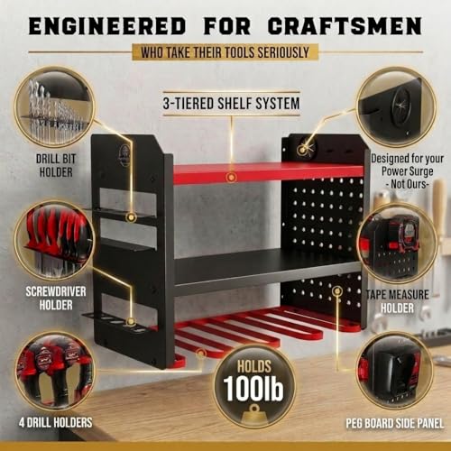 Power Tool Organizer Wall Mount (4 Drill Holder / Red)