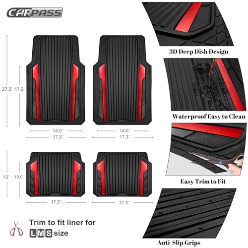 Heavy Duty Rubber Car Mats Metallic (BLack Red)