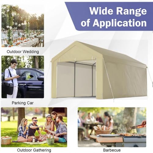 10x20 ft Heavy Duty Carport with Removable Sidewalls (Beige)