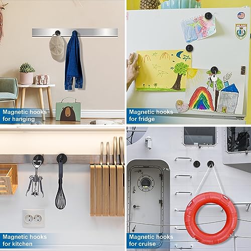 Magnetic Hooks for Cruise Cabins 85LBS Heavy Duty Magnet Hook 12P (Black / 0.98in)