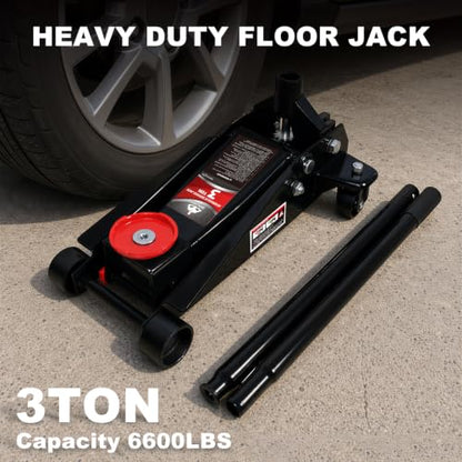 Floor Jack 3 Ton Capacity Fast Lift Service Jack Steel Heavy Duty Hydraulic Car Jack Black (3 Ton Fast Lift / Black)