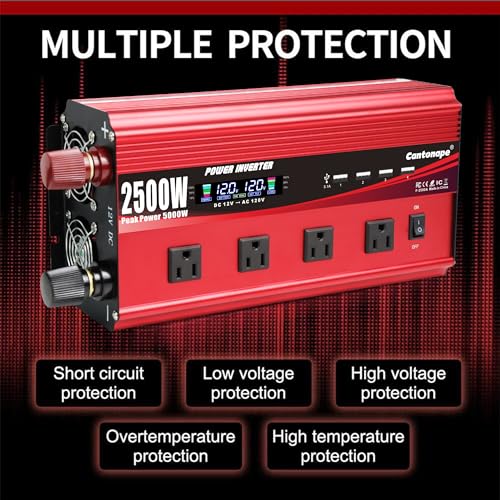 2500W Power Inverter 12V to 110V (Red / 2500W-12V)