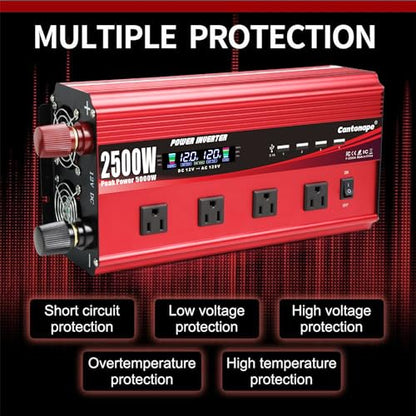 2500W Power Inverter 12V to 110V (Red / 2500W-12V)