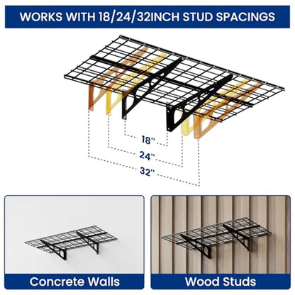 2 Pack 2x4ft Garage Shelving with Hooks (Black / 2 pack-2x4 ft w/hooks)