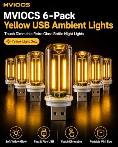 6 Pack USB Car Night Light (Yellow)