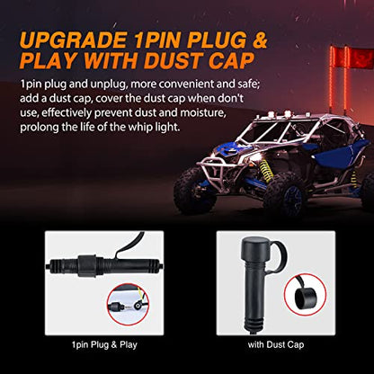 2PCS 4FT RGB LED Whip Light Remote App Control for ATV UTV Polaris (4FT -2PCS / RGB-Remote APP Control)