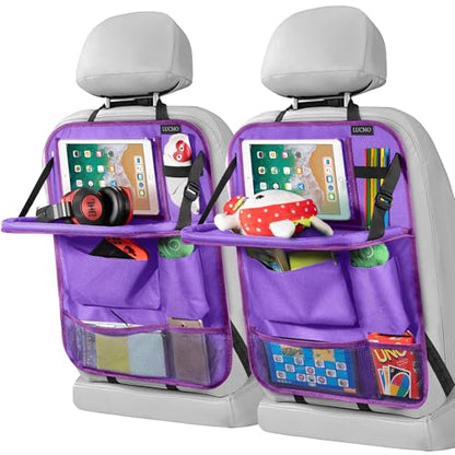 Car Backseat Organizer with Foldable Tablet Holder (Dark Purple-3 / 2 Pack with Food Tray)