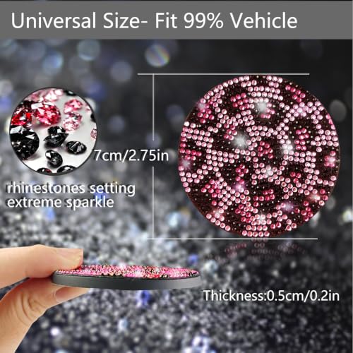 2pcs Bling Leopard Car Coasters (Pink Leopard / 2pcs)