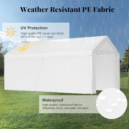 10x20 Carport Heavy Duty Portable Garage Shelter w (White / 10x20 with sidewalls)