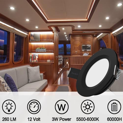 12V Recessed LED Puck Lights (Cool White, Black)