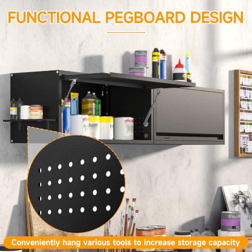 Metal Garage Wall Cabinet with Doors Side with Holes (13.8''H / Black)
