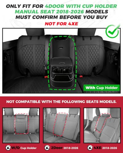 for Jeep Wrangler Leather Custom Car Seat Covers Full Set 4 Door (Black / JL 18-26 4Door With Rear Cup Holder)