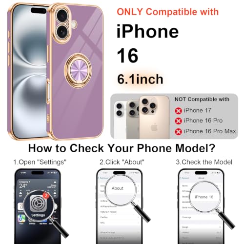 Designed for iPhone 16 Case with Ring Stand Slim Purple (Purple / 6.1'' iPhone 16)