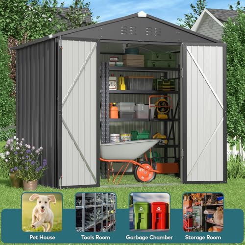 8x6 FT Outdoor Storage Shed (Dark Gray / 8' x 6' FT/Peaked-roof)