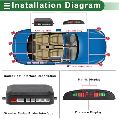 Universal Car Auto Vehicle Reverse Backup Radar System Reverse Parking Sensors Alarm Buzzer Reminder Distance Detection Red 8 Parking Sensors (Red)